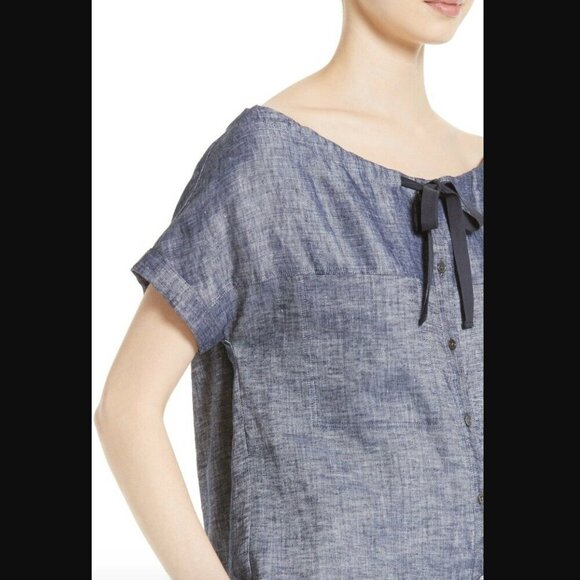 Theory Velvela Chambray Shirt In Deep Denim M - Picture 4 of 10